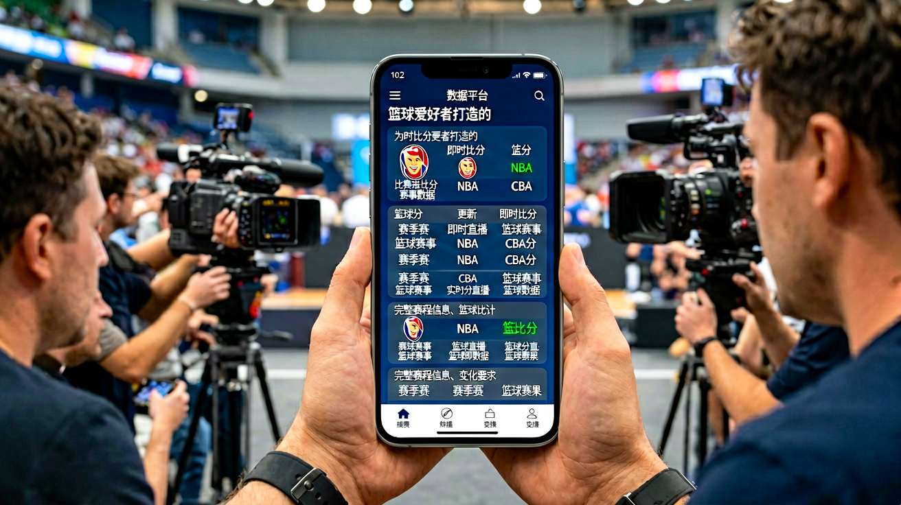 篮球爱好者通过移动设备观看实时比分和赛事数据