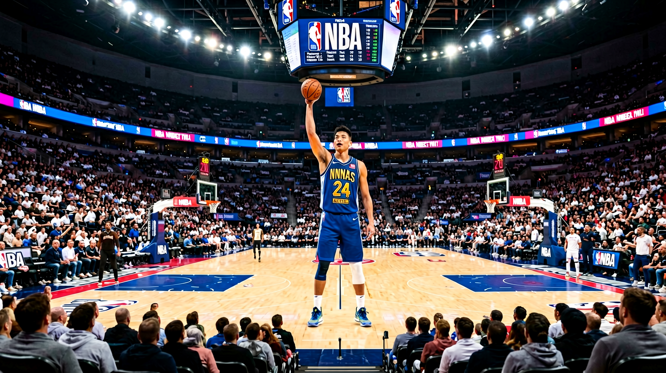 NBA篮球场馆全景，展示职业篮球赛事现场氛围